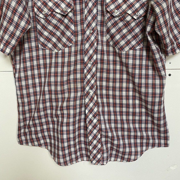 Vintage 80s Van Cort Pearl Button Western Rockabilly Shirt Plaid Lightweight S/S - Picture 3 of 8